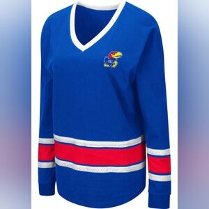 Kansas University KU Long Sleeve Campus Tee Crimson Blue Jayhawk Large
